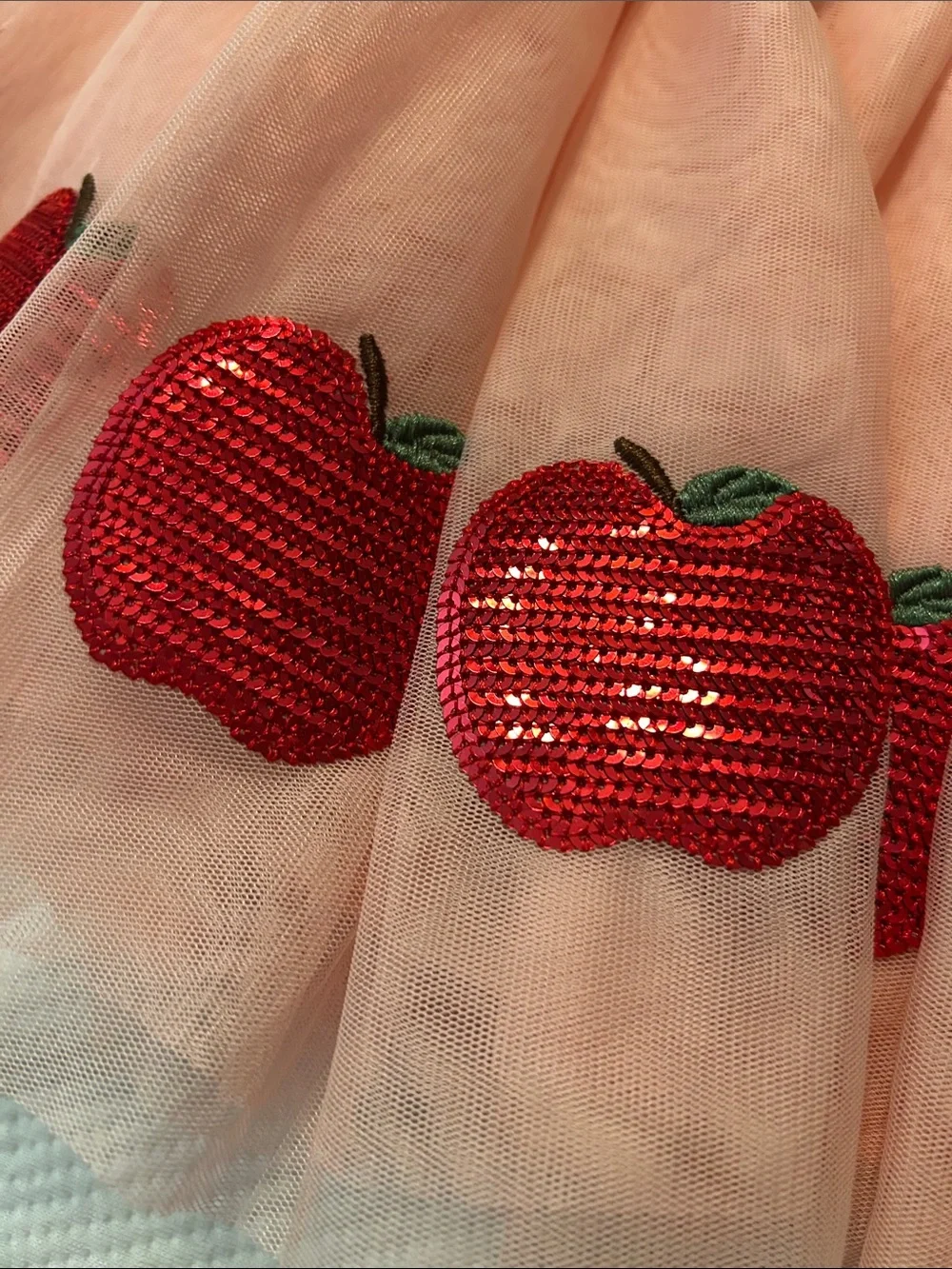 Gymboree Pink Tulle Skirt with Red Sequin Apple Embellishments
